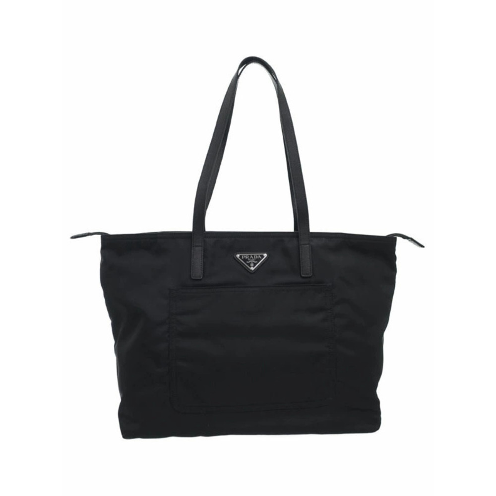 Prada ReNylon tote bag leather handles signature triangle Black